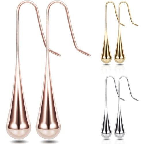 Modyle New Fashion High Polish Smooth Drop Earring Gold Silver Color Stainless Steel Wedding Jewelry for Women
