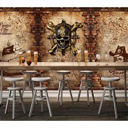 Beibehang papel de parede Custom Wallpaper 3d Photo Murals Europe and America Retro Pirate Boat Bar Cafe Background Wall paper