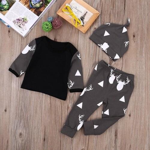 Newborn Baby Girls Boys Clothes Deer Tops T-shirt+Pants Leggings With Hat 3pcs Outfits Set Casual Infant Clothing Spring Autumn