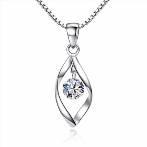 TJP Fashion 925 Sterling Silver Pendant Necklace For Women Bride Wedding Shiny Crystal Choker Necklace Jewelry Valentines Day