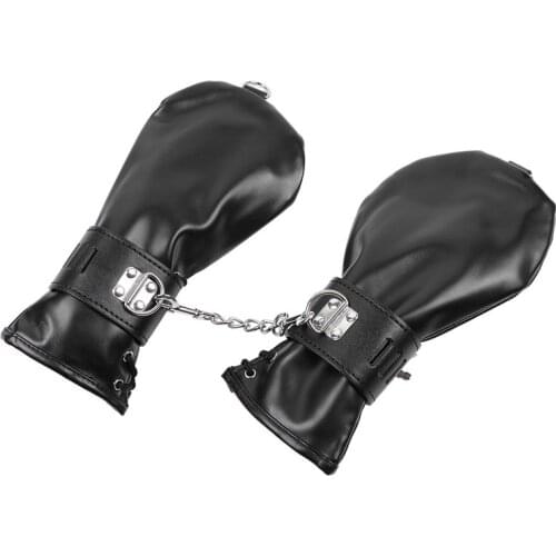 PU Leather Hand Restraint Mitten Gloves with Padlock and D Rings Fetish BDSM Bondage Erotic Toys Chastity Sex Toys