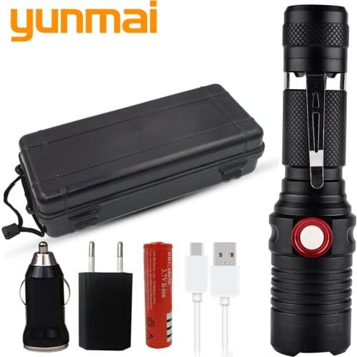 Switch ON / OFF Micro USB rechargeable LED flashlight torch CREE XM-L2 U3 Zoomable 18650 battery hunting light