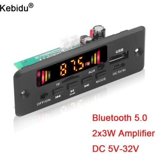 Kebidu Hands-free MP3 Player Decoder Board 5-32V Bluetooth 5.0 6W Amplifier Car FM Radio Module Support FM TF USB AUX Recorders