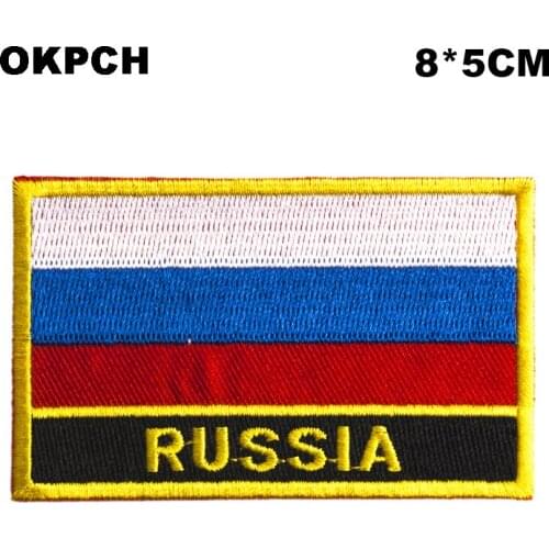 Russia Square Shape Iron-on Flag Patch Embroidered Saw on Badges Patches for Clothing PT0054-R