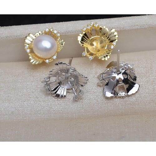 New Fashion 925 Sterling Silver Earrings Findings Mountings Settings Jewelry Parts Fittings for Coral Jade Agate Beads Crystal