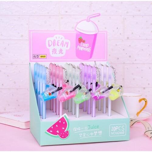 30 pcs/lot Luminous Fruit Juice Pendant Gel Pen Cute black ink Neutral Pen School Office writing Supplies Promotional Gift