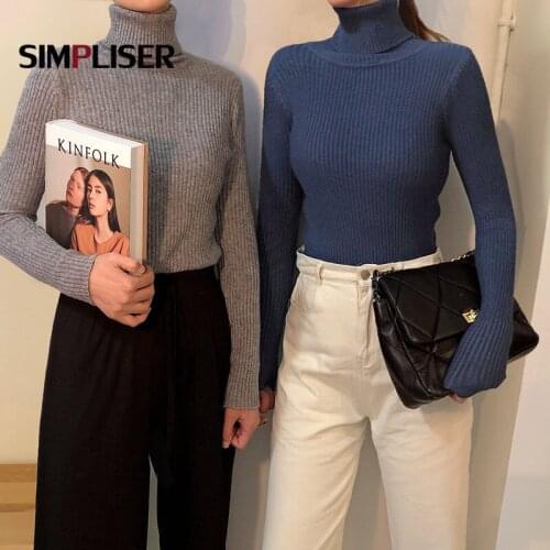 High Stretch Sweaters Women 2020 Autumn Winter Turtleneck Pulloverd Basic Knitted Tops Cashmere Sweater Pull Femme Pink Green