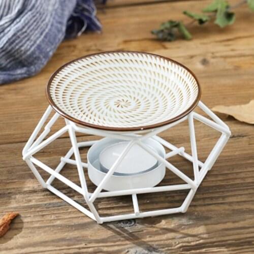 Home Decoration Aromatherapy Furnace Fragrance Lamp Incense Burner Aroma Oil Burners with wrought Iron holder