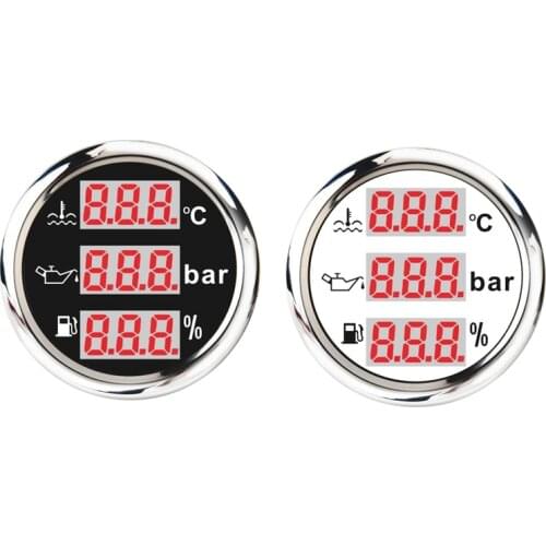 Universal 52mm 3 in 1 Multi-Function Digital Gauge Waterproof Water Temp Oil Pressure Fuel Level Gauge with Alarm