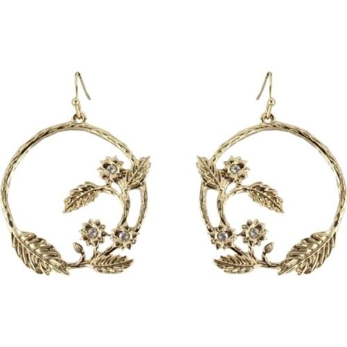 Western style exaggerate fashion lucky circle leaf loop female dangle pendant earrings