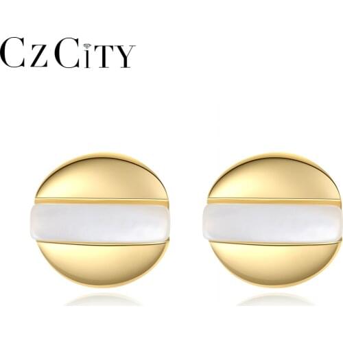 CZCITY New Fashuion Korean Round 925 Sterling Silver Stud Earrings for Women Fine Jewelry Boucle D'Oreille Femme Christmas Gifts