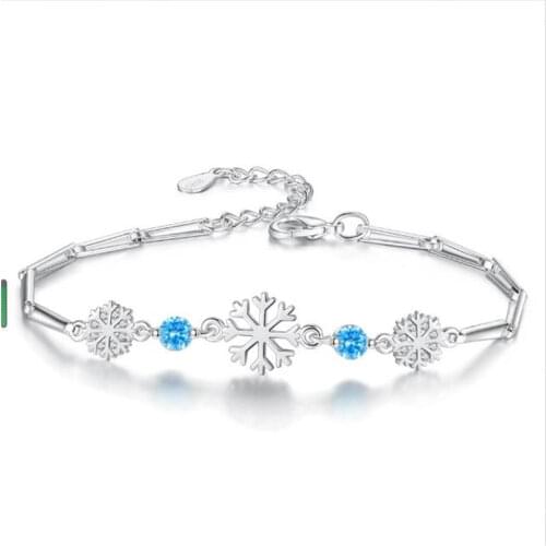 TJP Fashion 925 Sterling Silver Bracelets For Women Jewelry Charm Crystal Snowflake Blue Stone Girl Bracelet Accessories Female