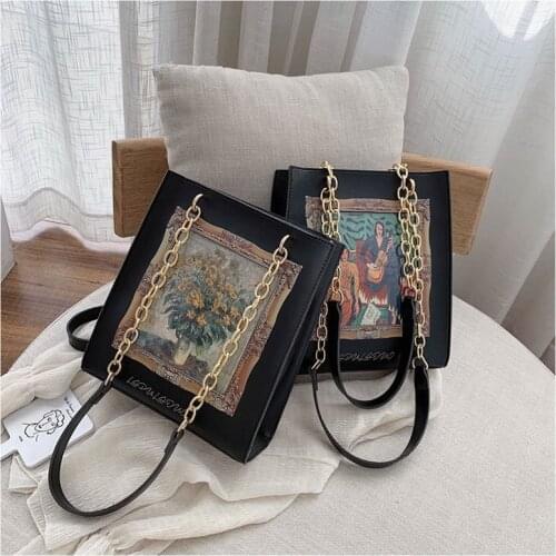Woman Fashion Oil Painting Printing PU Purse Bag Portable Diagonal Large Capacity Ladies Handbags Shoulder Bag