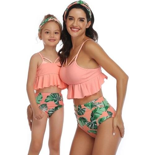 2021 New Summer Mother Daughter High Waist Bikini Swimwear Beach Bath Swimsuits Family Matching Outfits Mommy and Me Clothes