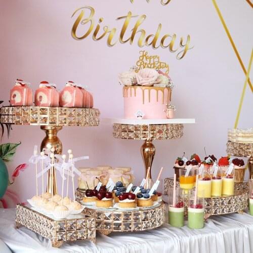1pcs-13pcs Set Crystal Gold Plated Cheese Dessert Cupcake Cake Stand with Mirror Plate-Gold