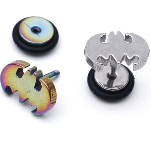 1pcs Fashion Earring,mixed colors Stainless Steel Bat Stud Earrings with O rings earring Punk earrings men jewelry