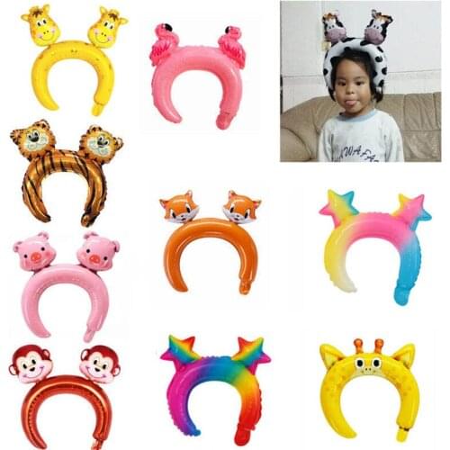 100pcs/lot cute lovely three dimensional cartoon animal head band balloons New net red ballon hoop push sweep yard small gifts