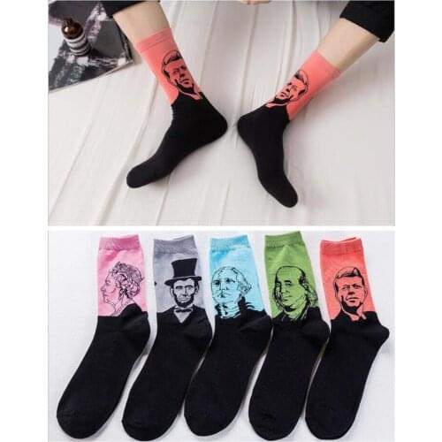 2019 fashion mens cotton socks personality celebrity avatar long socks Harajuku street fashion socks men