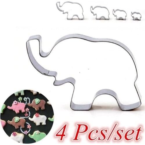 4Pcs/Set Cartoon Animal Stainless Steel Cookie Cutters Elephant Cat Shape Cake Fondant Biscuit Pastry Mould Baking Tool