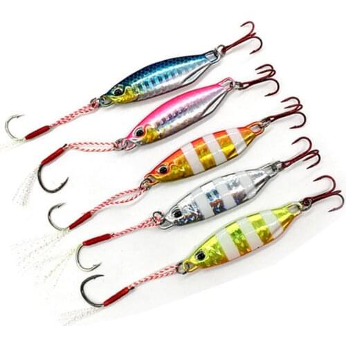 5PCS Deep sea Fishing Jigging Glow Zebra Slow Jig Jigbait Spoon Lure Hook baits 20g