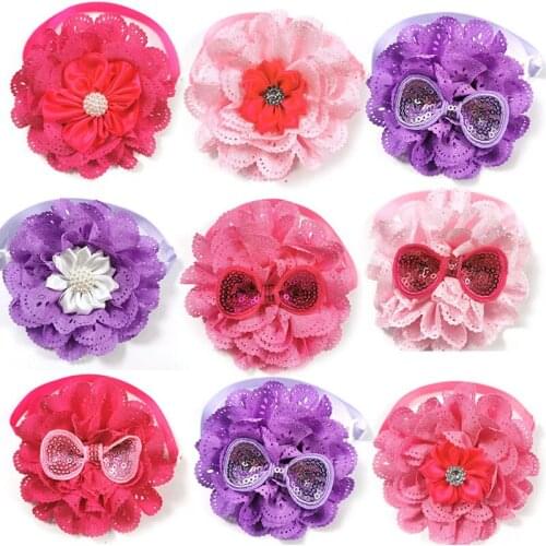 50pcs Valentines Day Flower Style Pet Dog Bow Ties Adjustable Pet Collar Dog Bow Tie for Small Medium Dog Girl Flowers Bow Ties