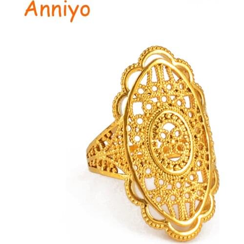 Anniyo Gold Color Ethiopian Wedding Ring Free Size for Women,Middle East Dubai Bride Jewelry African Banquet Gifts #094006