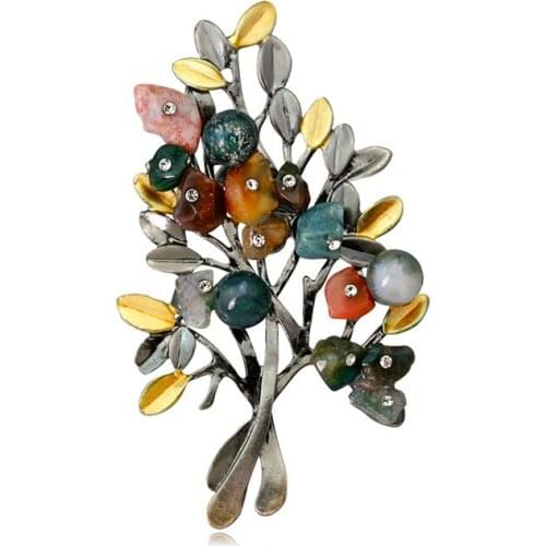 New Retro Plant Leaf Brooches Luxury Rhinestones Pearl Stone Big Resin Brooch Jewelry Accessories Clothing Wholesale