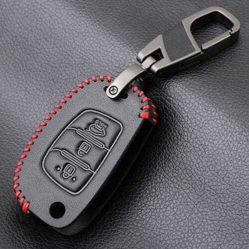 Genuine Leather Car Remote Key Holder Case Cover For Hyundai i20 i30 IX25 IX35 Tucson Verna Solaris Elantra Accent Car Styling