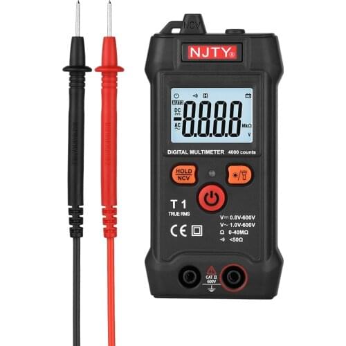 T1 Digital Multimeter Portable True RMS NCV 600V Voltmeter AC DC Continuity Ohm Tester 40MΩ Buzzer Alarm Multimetro 4000 Counts