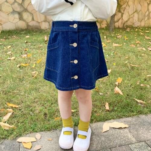 Spring New Arrival Korean style cotton pure color all-match casual fashion denim skirt with buttons for cute sweet baby girls