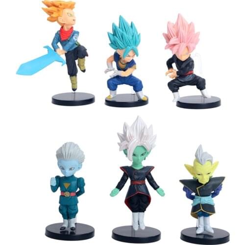 6pcs/set Dragon Ball Red Hair Black Goku WFC Trunks Action Figure Boxed Ornaments Anime Figurine Model Dolls