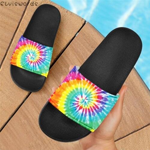ELVISWORDS Tie Dye Handmade Design Fashion Slippers Light Slip-on House Shoes for Women Non-slip Bathroom Shower Slipper Slides