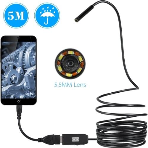 5.5MM Lens Endoscope Waterproof Inspection Borescope 6 LEDs USB Wire Snake Tube Camera For OTG Smart Phones 5M Cable