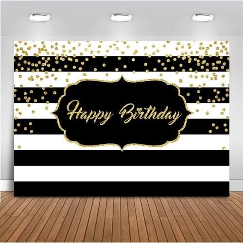 Neoback Happy Birthday backdrop for photography white and black stripe photo background studio party decoration banner prop 546