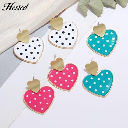 Hesiod 1 Pairs Double Heart Earrings With Black And White Dots New Fashion Gold Plated Suitable for Girls Or Ladies Gifts