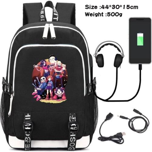 Game Undertale Canvas Backpack Sans Frisk Toriel Student USB Charging Headphone Zip Cartoon Schoolbag Teenager Travel Laptop Bag