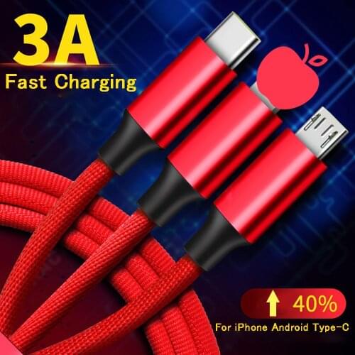 Data Cable 3 in 1 Cable For Android iPhone Type-C Mobile Phone Multi-function Usb One Dragging Three Data Charge Cables