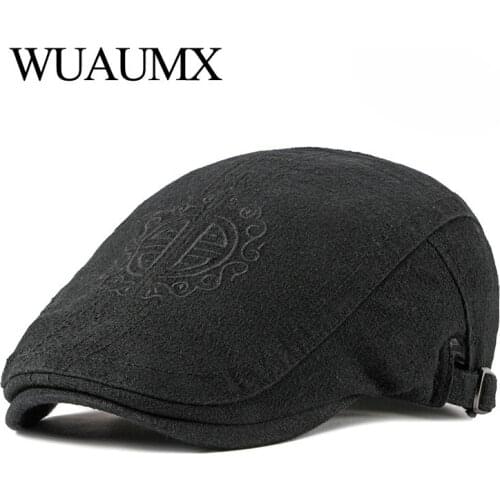 Wuaumx Chinese Style Beret Hat Men Women Visor Cap Embroidery Newsboy Ivy Flat Cap Spring Summer Duckbill Hat Solid Mens Berets
