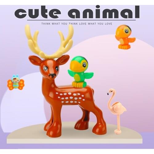 MOC Animal Bricks Cute Dinosaur Deer Chicken Birds Parrot Building Blocks Zoo Series Set Assemble Accessories Toys For Children