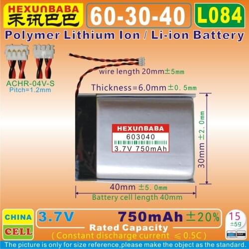 2pcs [L084] 3.7V 750mAh [603040] ACHR-04V-S Polymer Li-Ion Battery for Cyclocomputer GARMIN EDGE 820 520 361-00043-00