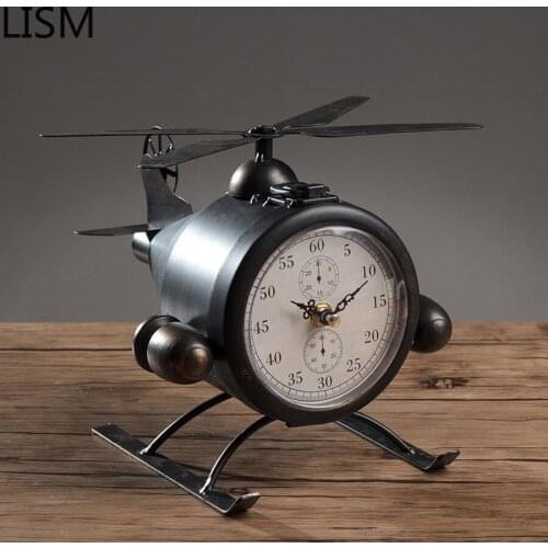 Metal Aircraft Table Clock Retro Small Part Seat Clock Creative Living Room Bedroom Desk Clock Desktop Retro Antique Table Clock