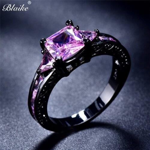 Blaike Fashion Pink Fire Cubic Zirconia Rings For Women Black Gold Filled Vintage Engagement Wedding Ring Thanksgiving Gifts