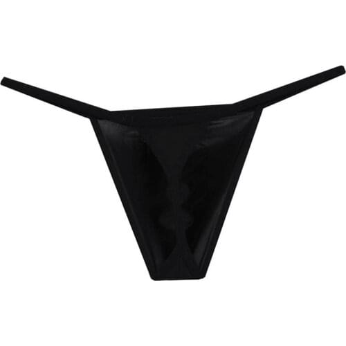 Men Ice Silk Thong Underwear Enlarge Pouch Micro Cut G String Sexy Hip T-back