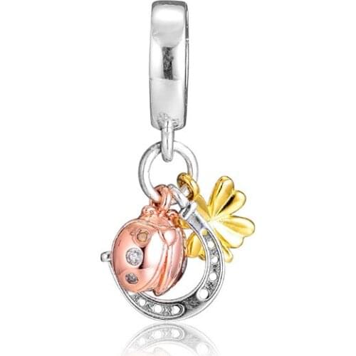 Horseshoe, Clover & Ladybird Set Charms for Beads Bracelets Silver 925 Jewelry Colorful Pendant Charms for Jewelry Making 2019