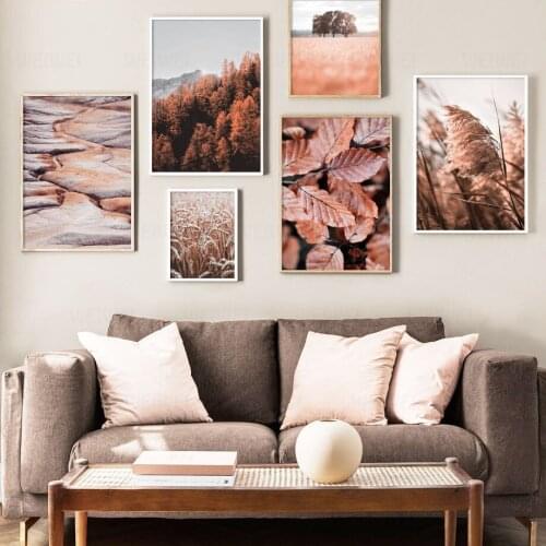 Autumn Mountain Tree Leaf Reed Wheat Wall Art Canvas Painting Nordic Posters And Prints Canvas Pictures For Living Room Decor