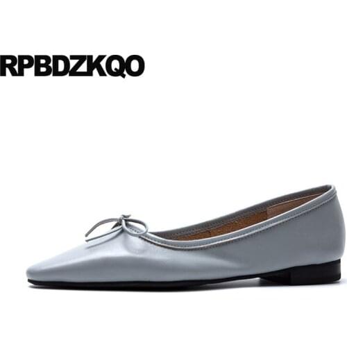 Genuine Leather Cute Kawaii Pointed Bow Bowtie Women Shoes 2018 Spring Luxury High Quality Strap Flat Work Runway Elegant Ladies