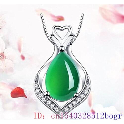Jade Heart Pendant Chalcedony Agate Jewelry Amulet 925 Silver Gemstone Fashion Gifts Women Necklace Charm Natural Chinese