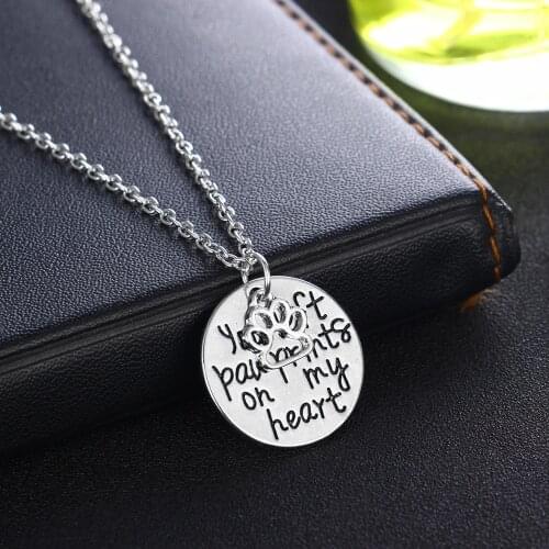 Charm Pet Paw Pendant Necklace Jewelry You Left Paw Print On My Heart Pet Memorial Necklaces Puppy Dog Animals Lovers Presents