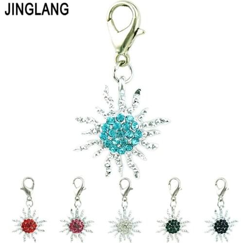 JINGLANG Wholesale Fashion Lobster Clasp Charms Silver Color Rhinestone Sun Pendants DIY Charms For Jewelry Making Accessories