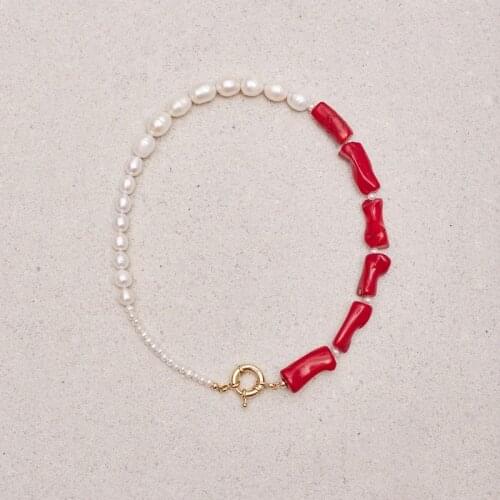 Creative Stitching Asymmetric Neck Accessories Freshwater Pearl Natural Coral Beaded Necklace 2021 New trend Exaggerated Jewelry